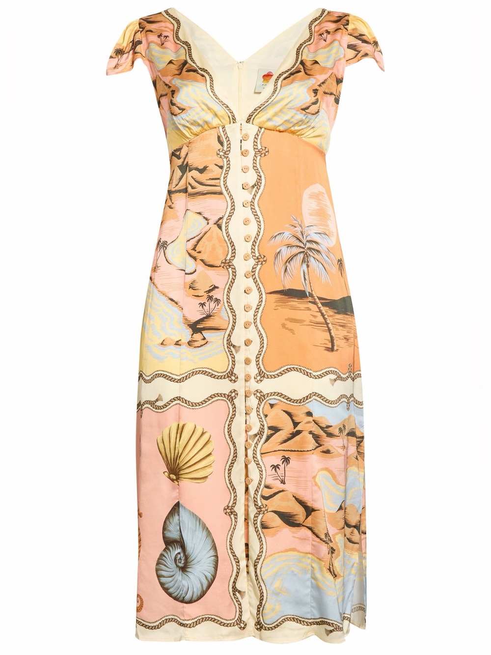 NWT Farm Rio Multicolor Rio Souvenir Scarves Satin Midi Dress Size Small - Picture 5 of 15